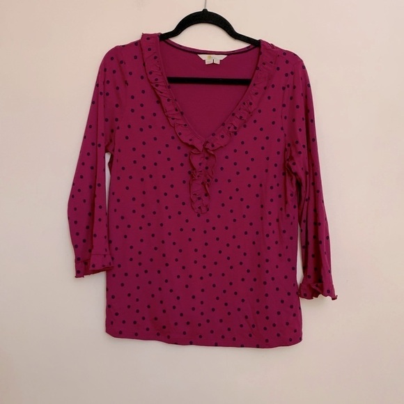 Boden Federica Jersey Polka Dot Ruffle Trim Top - Picture 1 of 5